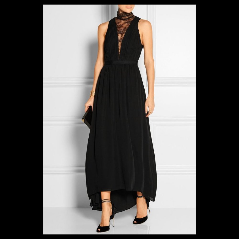 Alice and Olivia Kaden Lace Paneled Silk Georgette Maxi Dress